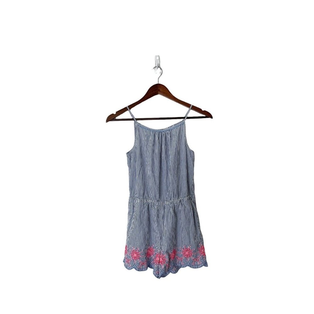 Girls VINEYARD VINES Blue And White Striped Floral‎ Romper Set Sz large 14-16